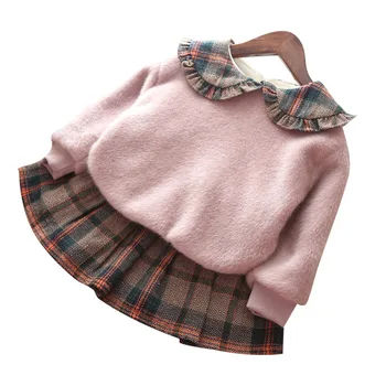 De Vânzare la cald de toamna iarna pentru copii fete rochie de printesa 3pcs costum copii adăuga haină de lână+fusta scurta+hat set Copii