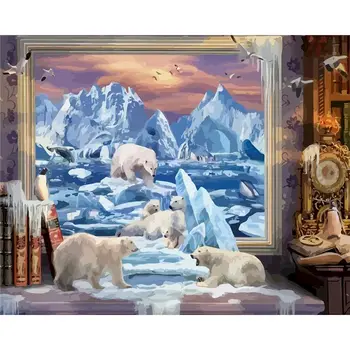 Gatyztory Urs Polar Diy Pictura De Numere Panza de Colorat Animale Handpainted Cadou Decor de Perete Cadru opere de Artă 60×75 cm