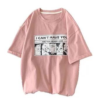 Drăguț desen Animat de Imprimare tricou Femei Primavara-Vara cu Maneci Scurte Rotund Gat Tricou Femeie din Bumbac Spandex T-shirt Femei