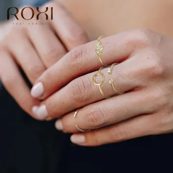 ROXI Argint 925 Rotund Cerc Deschis Inele Pentru Femei cu Personalitate Geometrice Gol Rotund Inel Reglabil Minimalist Bijuterii
