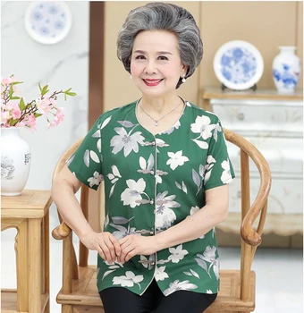 Vară Nouă Femei Îmbrăcăminte De 60-80 De Ani Bunica Print Costum Set Casual Plus Dimensiune Liber De Înaltă Calitate 2 Bucata Set Femeile B27