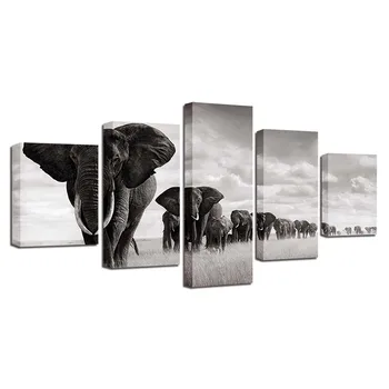 Stil Tablou De Perete Modular Elefant Arta Canvas Poze 5 Panoul De Animale Pentru Camera De Zi Cuadros Cadru Modern Decor
