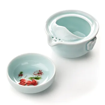 De înaltă calitate elegant gaiwan,Celadon 3D Crap Kung Fu setul de Ceai Include 1 Ceainic 1 Ceașcă de ceai,Frumos și ușor ceainic ceainic.