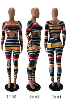 Echoine Toamna Iarna, cu dungi de imprimare Femei Trening 2 Piese Set Crop Top Set de pantaloni Sportwear Set de Potrivire de Antrenament costume femei
