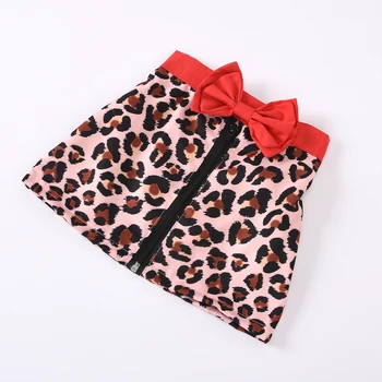 Emmababy 0-5A Fete Îmbrăcăminte Guler Maneca Lunga Blacke Pulovere Topuri+Leopard Print Arc Fermoar Fusta Mini Copii 2 buc