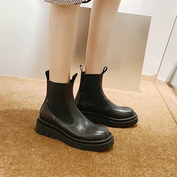 Meotina Real Din Piele Platforma Toc Înalt Cizme Scurte Femei Chelsea Cizme Pantofi Cu Tocuri Groase Alunecare-Pe Glezna Cizme Toamna Iarna 43