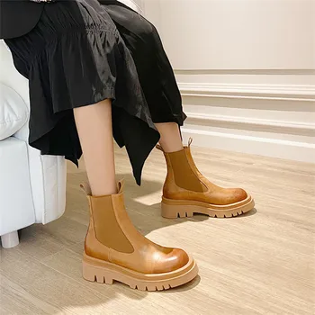 Meotina Real Din Piele Platforma Toc Înalt Cizme Scurte Femei Chelsea Cizme Pantofi Cu Tocuri Groase Alunecare-Pe Glezna Cizme Toamna Iarna 43