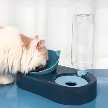 Mâncare de pisici Castron 2-în-1 Automat Distribuitor de Apă de Companie de Stocare a Apei Pisică Câine Bol Alimentar Recipient cu Bautor de Companie Waterer Feeder