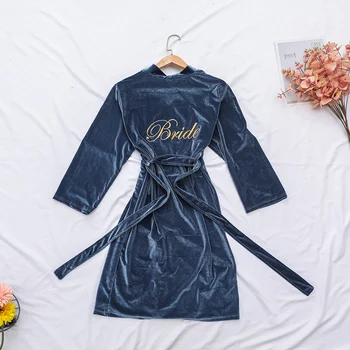 Velur Broderie Kimono-Halat Rochie Femei Pijamale Mireasa Nunta Halat Sexy Haine De Acasă Moale Homewear Cu Centura Cămașă De Noapte