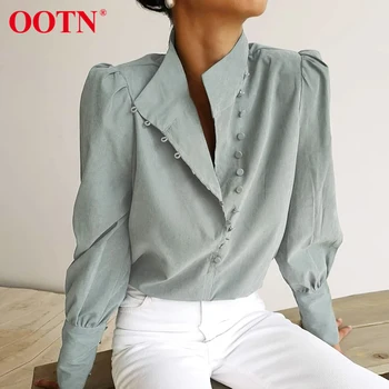 OOTN Elegant Guler Bluza cu Maneca Lunga Camasa Alba Office Doamnelor Top Casual Solid Single-Breasted Manșon de Puf pentru Femei Bluze