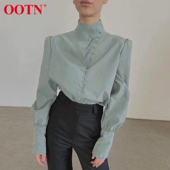 OOTN Elegant Guler Bluza cu Maneca Lunga Camasa Alba Office Doamnelor Top Casual Solid Single-Breasted Manșon de Puf pentru Femei Bluze