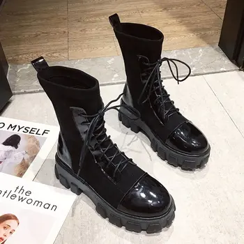 Ciorap Negru Cizme Femei 2020 Nou Punk Gotice Pantofi Glezna Cizme Platforma Pantofi Femei Șosetă Albă Cizme