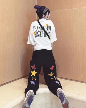 NiceMix harajuku blugi negri femei tub liber de talie mare street style trend colorat stea cu cinci colțuri pantaloni casual
