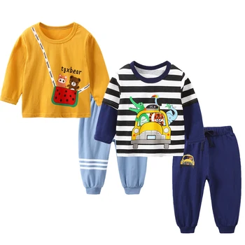 Băieți Fete Haine Copii Fete Băieți Winte Seturi de Pijamale din Bumbac pentru Copii Pijamale Fete Toamna Topuri cu Maneci Lungi+Pantaloni 2 buc/set