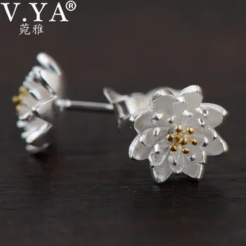 V. YA Argint 925 Floare de Lotus Cercei Pentru Femei Fete Cadou Mini Moda Ssterling-argint-bijuterii