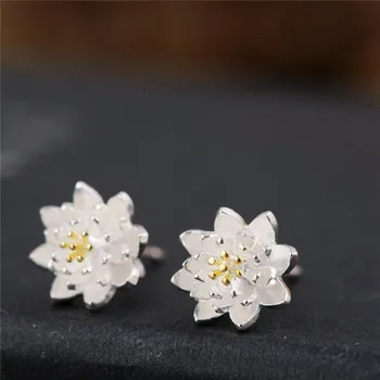 V. YA Argint 925 Floare de Lotus Cercei Pentru Femei Fete Cadou Mini Moda Ssterling-argint-bijuterii