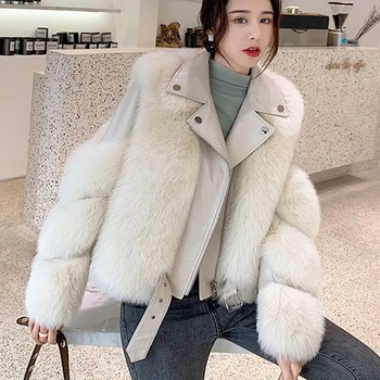 2020 Lux Scurt Jacheta De Iarna Pentru Femei Uza Strat Gros Haină De Blană De Vulpe Piele De Oaie Piele Jachete Cald Îngroșa Streetwear Uza