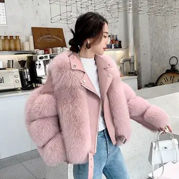 2020 Lux Scurt Jacheta De Iarna Pentru Femei Uza Strat Gros Haină De Blană De Vulpe Piele De Oaie Piele Jachete Cald Îngroșa Streetwear Uza