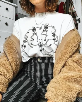 Kuakuayu HJN Femei Schelet Dans T-Shirt Tumblr Grunge Estetice Tricou Alb Hipster Art Sapa Tricou