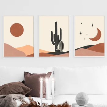 Rezumat Desert Cactus Geometrice Peisaj Arta De Perete Panza Pictura Nordică Postere Și De Imprimare Imagini De Perete Pentru Living Decorul Camerei