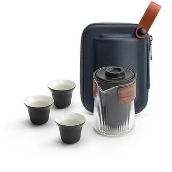 Ceainic Ceramic Gaiwan-O Oală De Trei Cesti De Ceai Seturi De Călătorie Portabil Biroul De Acasă Cani De Ceai Din Ceramica Container Cafea Cu Sac