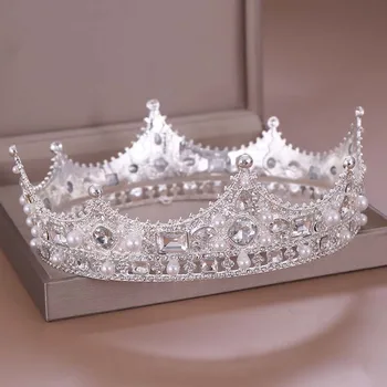 Retro Elegent Baroc Coroana De Mireasă Sclipici De Cristal Imitație Pearl Cerc Coroane Par Mireasa Rochie De Mireasa De Păr Dotari