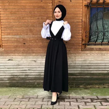 Orientul Mijlociu Stilul Femei Solide Suspensor Rochie de Moda Doamnă Subțire Talie Cutat Glezna-Lungime O-linie Musulman Rochii Toamna anului 2020