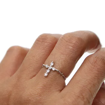 Elegant argint 925 penis setare farmec cruce scântei clar cz regla minimalist uimitoare fată tânără inel de argint