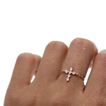 Elegant argint 925 penis setare farmec cruce scântei clar cz regla minimalist uimitoare fată tânără inel de argint
