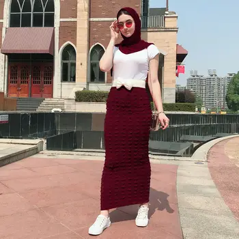 Femei Sexy Fuste Maxi Cu Talie Înaltă Tricot Stretch Bodycon Linie Dreaptă Fusta Lunga Culoare Solidă Stramte, Fuste Creion Islamic Club