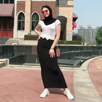 Femei Sexy Fuste Maxi Cu Talie Înaltă Tricot Stretch Bodycon Linie Dreaptă Fusta Lunga Culoare Solidă Stramte, Fuste Creion Islamic Club