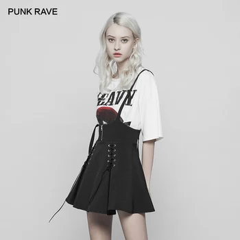 PUNK RAVE Femei Gotic Negru Clasic Casual, Fusta a-Line Moda de Porumb Bandaj Salopete Tânără Fată Casual, Fuste Streetwear