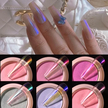 2020 Noi De Unghii Cu Sclipici Transparent Culoare Nud Aurora Pulbere Holo Laser Oglindă Solide Pulberi Manichiura Nail Art Pudra Decor