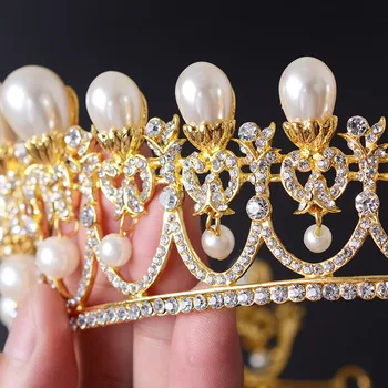 KMVEXO Culoare Argintie Mare Epocă de Cristal de Mireasa, Diademe, Coroane Stras Concurs de Mireasa Accesorii de Par Pearl Nunta Diadema