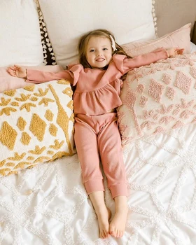 Copilul Sleepwear Haine pentru Copii Nou-născuți Tricotate Volane Top Pulover+Pantaloni Pantaloni Copii Sugari Respirabil Tinutele Set 2 buc